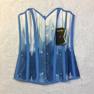 New! Corset Story Corset top UK Sz 12 US Sz 8 Blue White Bird Lace Up Whimsical